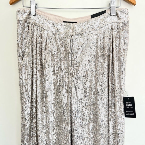 EXPRESS Sequined Pleated High Rise Cropped Wide Leg Trousers Pants Sz M NWT - Picture 4 of 16
